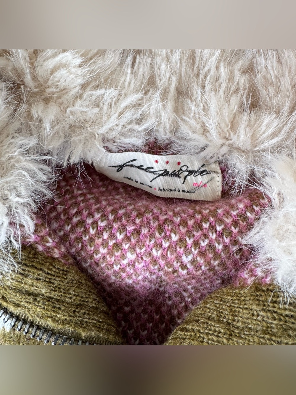 Free People Namesake Fur Lined Zip-Up Hoodie Sweater Medium - Picture 6 of 13